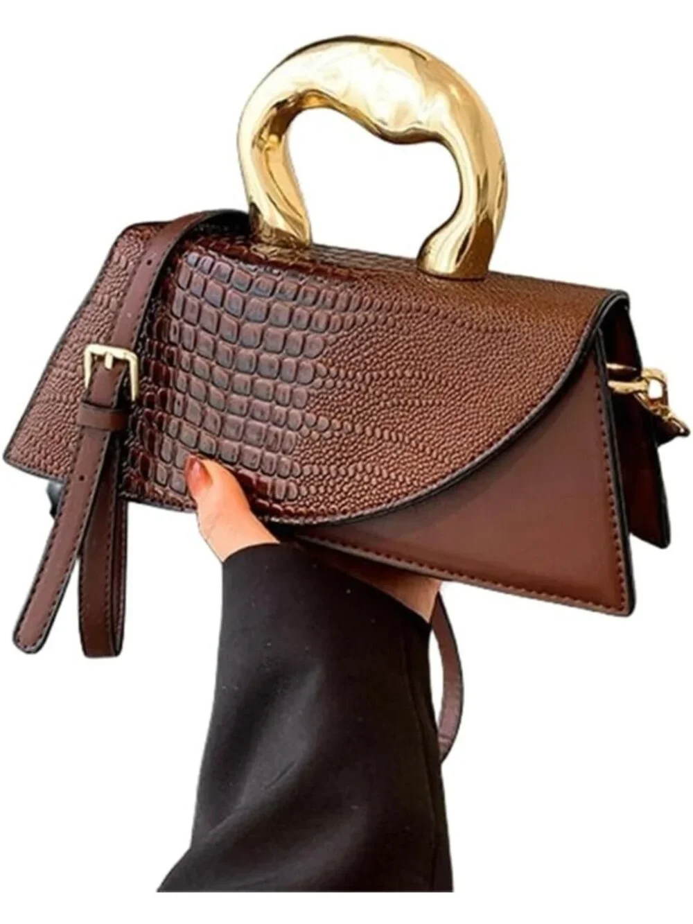 Chic Vegan Leather Evening Handbag, Crocodile Pattern Clutch & Crossbody Purse